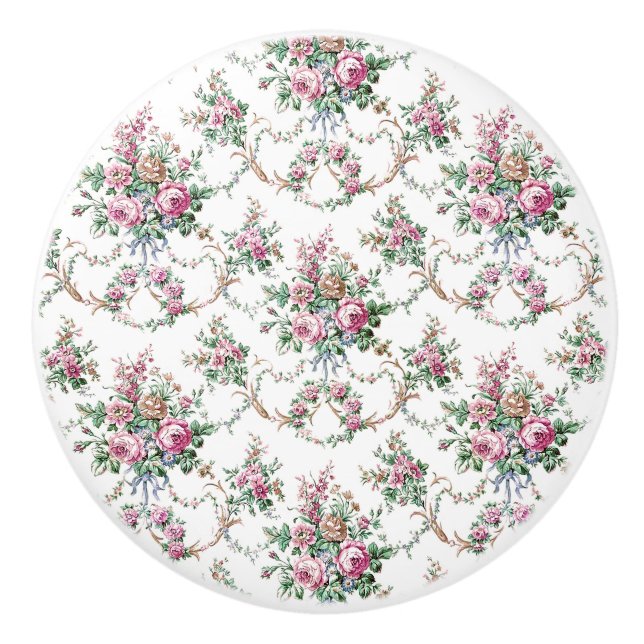 Elegante Vintage Rosen und Swags Keramikknauf (Vorderseite)