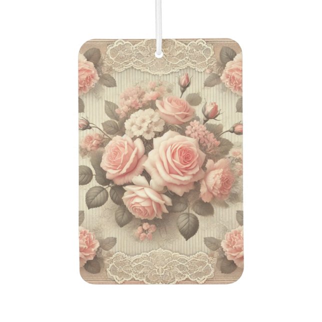 Elegante Vintage Rosenstraße mit Spitzen Autolufterfrischer (Vorderseite)