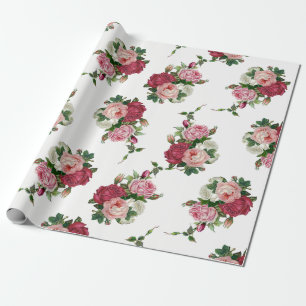 Elegante Vintage-Rosensträuße-weißen Hintergrund Geschenkpapier