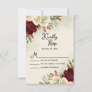 Elegante Vintage-Rot-Weiße-Rosen-Hochzeits-RSVP-Ka RSVP Karte