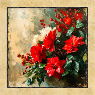 Elegante Vintage Rote Flora Feiertagskarte