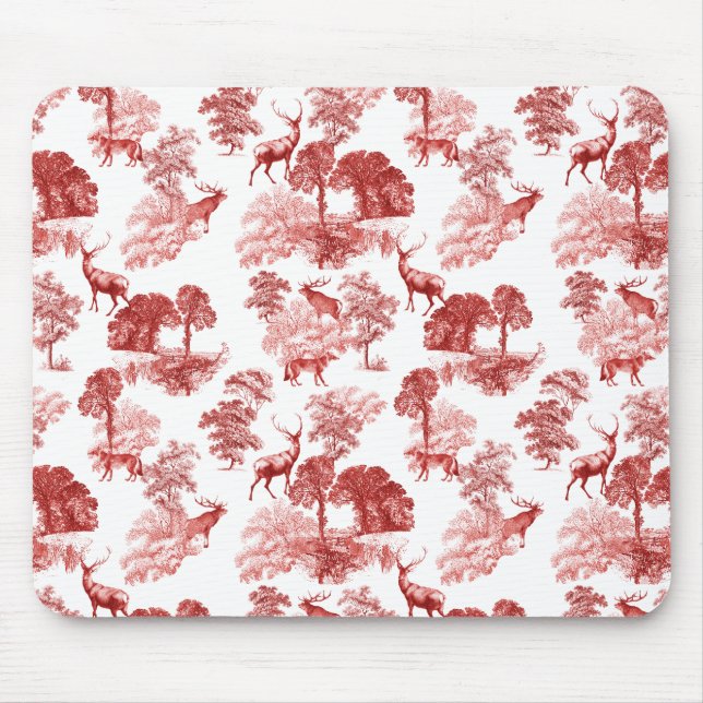 Elegante Vintage Rote Hirsche Fox Country Toile Mousepad (Vorne)