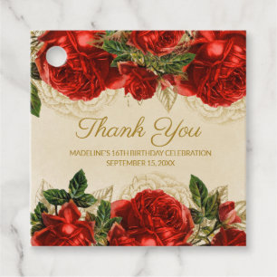 Elegante Vintage Rote Rosen 16. Geburtstag Vielen Geschenkanhänger