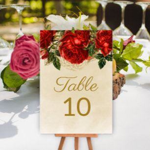 Elegante Vintage-Rote-Rosen-Champagner-Tisch 10 Tischnummer