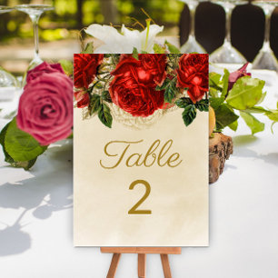 Elegante Vintage Rote Rosen Champagner-Tisch 2 Tischnummer