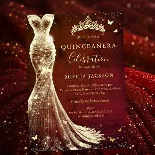Elegante Vintage Rote Schmetterling Quinceanera Folieneinladung