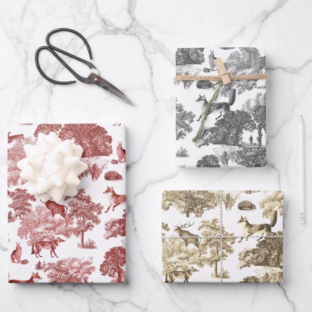 Elegante Vintage Rotfuchs Kaninchenbahn Geschenkpapier Set (Vorderseite)