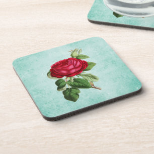 Elegante Vintage-Rotrose-Illustration Getränkeuntersetzer