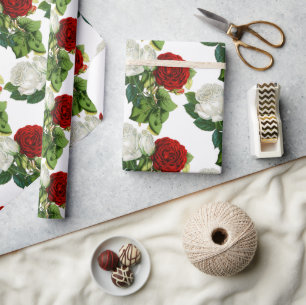 Elegante Vintage-Rotweiße-Rosen-Blumenhochzeit Geschenkpapier