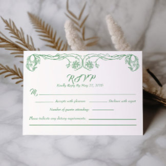 Elegante Vintage RSVP-Karte - Filigree "Grüne Rose Einladung