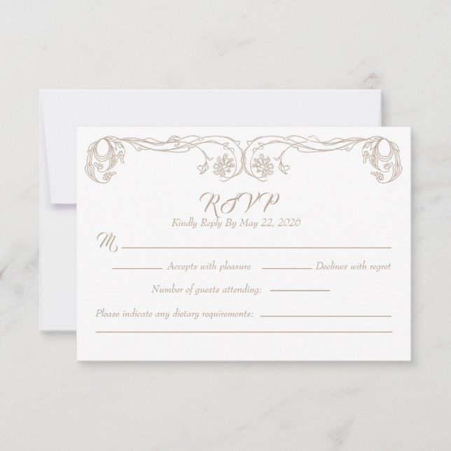 Elegante Vintage RSVP-Karte - Filigree "Grüne Rose Einladung (Vorderseite)