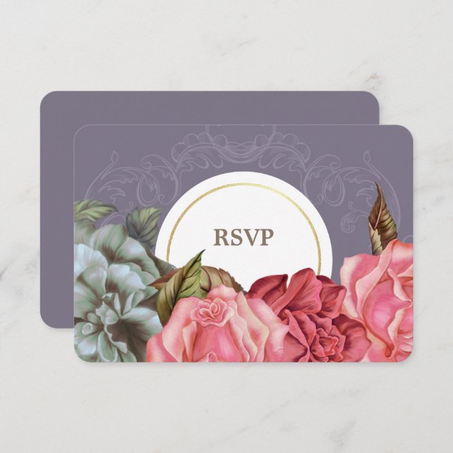 Elegante Vintage RSVP-Karten für Blumenbilder RSVP Karte (Vorne/Hinten)