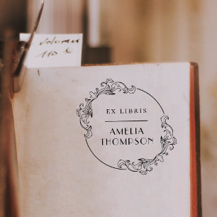 Elegante Vintage runde Rahmen Ex Libris Name Permastempel