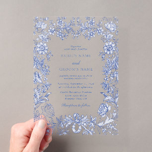 Elegante Vintage Rustikale Französische Blaue Flor Acryleinladungen
