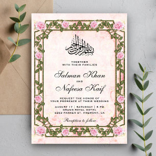 Elegante Vintage rustikale Rosen Islamische Hochze Einladung
