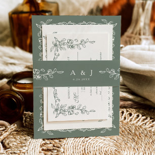 Elegante Vintage-Sagegrün-Hochzeit Einladungsbanderole