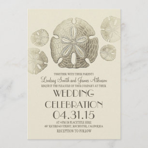Elegante Vintage Sanddollar-Strandhochzeit lädt Einladung