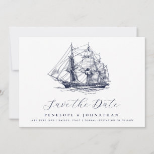 Elegante Vintage-Schiff-Illustration Hochzeit Save The Date