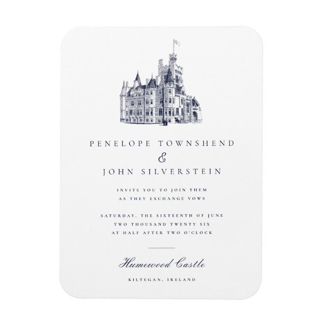 Elegante Vintage-Schloss-Hochzeitseinladung Magnet (Vertikal)