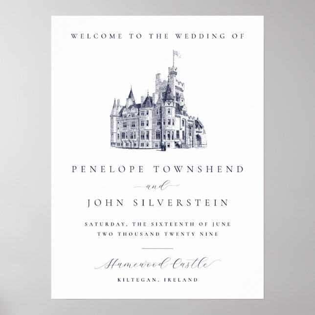 Elegante Vintage-Schloss Willkommen Hochzeit Poster (Vorne)