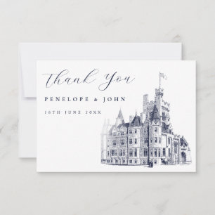 Elegante Vintage-Schloss Zielort-Hochzeit Dankeskarte