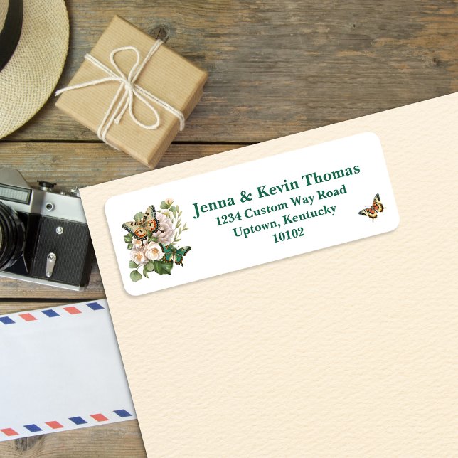 Elegante Vintage Schmetterling & Blumen Rücksendee (Customizable Name and Address!)