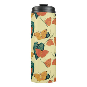 Elegante Vintage Schmetterlinge und Blätter Muster Thermosbecher
