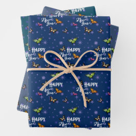 Elegante Vintage Schmetterlinge und Sterne glückli Geschenkpapier Set