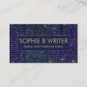 Elegante Vintage-Schrift Navy Gold Schriftsteller Visitenkarte