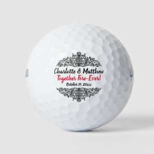 Elegante Vintage-Schriftrolle Schwarz-Weiß-Hochzei Golfball