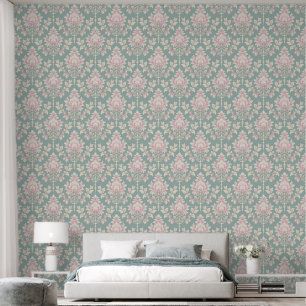 Elegante Vintage Schuppen, Grün und Rosa Damaskus Tapete