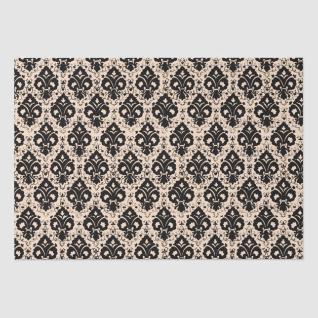 Elegante Vintage Schwarz-Beige Damask Seidenpapier (Vorderseite)