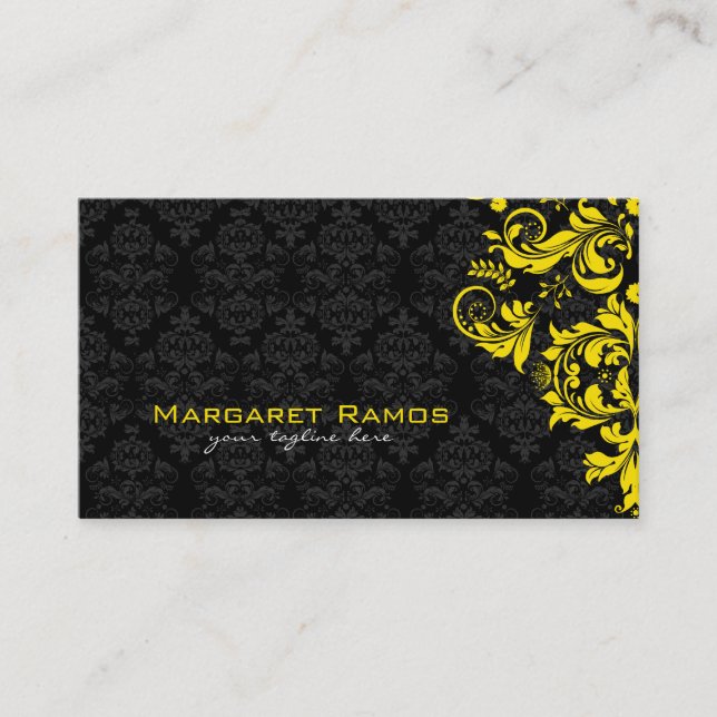 Elegante Vintage schwarz-gelbe Damasken Visitenkarte (Vorderseite)