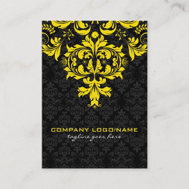 Elegante Vintage schwarz-gelbe Damasken Visitenkarte (Vorderseite)