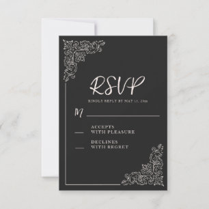 Elegante Vintage Schwarz-Weiß-Hochzeit  RSVP Karte