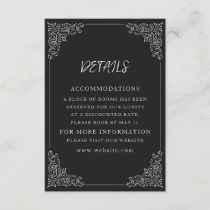 Elegante Vintage Schwarz-Weiß-Hochzeitsdetails Begleitkarte