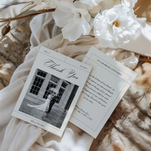 Elegante Vintage Schwarz-Weiß-Hochzeitsfoto-Dankes Dankeskarte