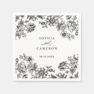 Elegante Vintage Schwarz-weiße Hochzeit Serviette