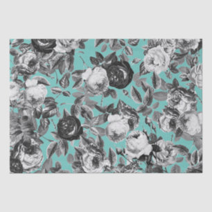 Elegante Vintage Schwarz-weiße Rose auf Blue Seidenpapier