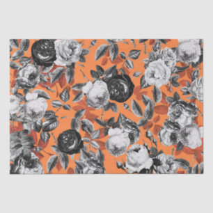 Elegante Vintage Schwarz-weiße Rose auf Orange Seidenpapier