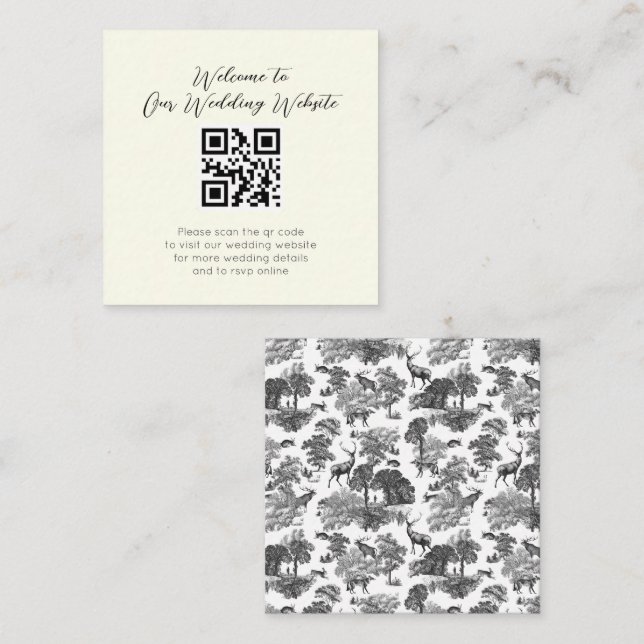 Elegante Vintage Schwarz-weiße Toile Deer Wedding Begleitkarte (Vorne/Hinten)