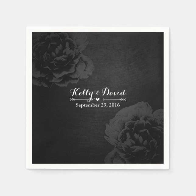 Elegante Vintage Schwarze Flora Hochzeit Serviette (Vorderseite)