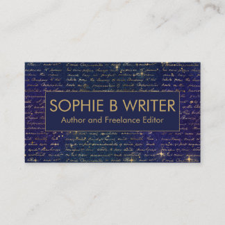 Elegante Vintage Script Navy Gold Writers Author Visitenkarte