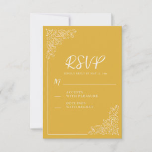 Elegante Vintage Senfgelbe Hochzeit RSVP Karte