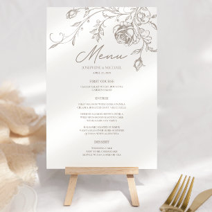 Elegante Vintage-Sepia-Floral-Hochzeitsmenü Menükarte
