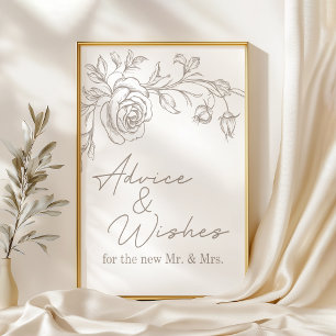 Elegante Vintage-Sepia-Hochzeitsberatung & -Wünsch Poster