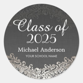 Elegante Vintage SilberDamaske-Klasse des Abschlus Runder Aufkleber