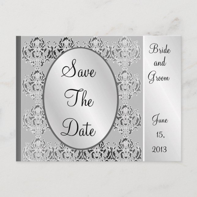 Elegante Vintage Silberkarten Save the Date Postka Ankündigungspostkarte (Vorderseite)