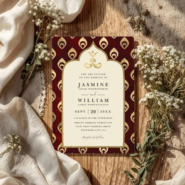 Elegante Vintage-Smaragd-Pfau-QR-Code-Hochzeit Einladung (Von Creator hochgeladen)
