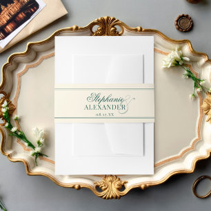 Elegante Vintage-Smaragd- und Elfenbein-Hochzeit i Einladungsbanderole